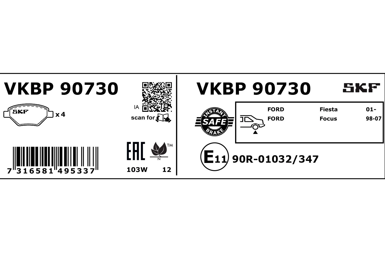 Brake Pad Set, disc brake (VKBP 90730)