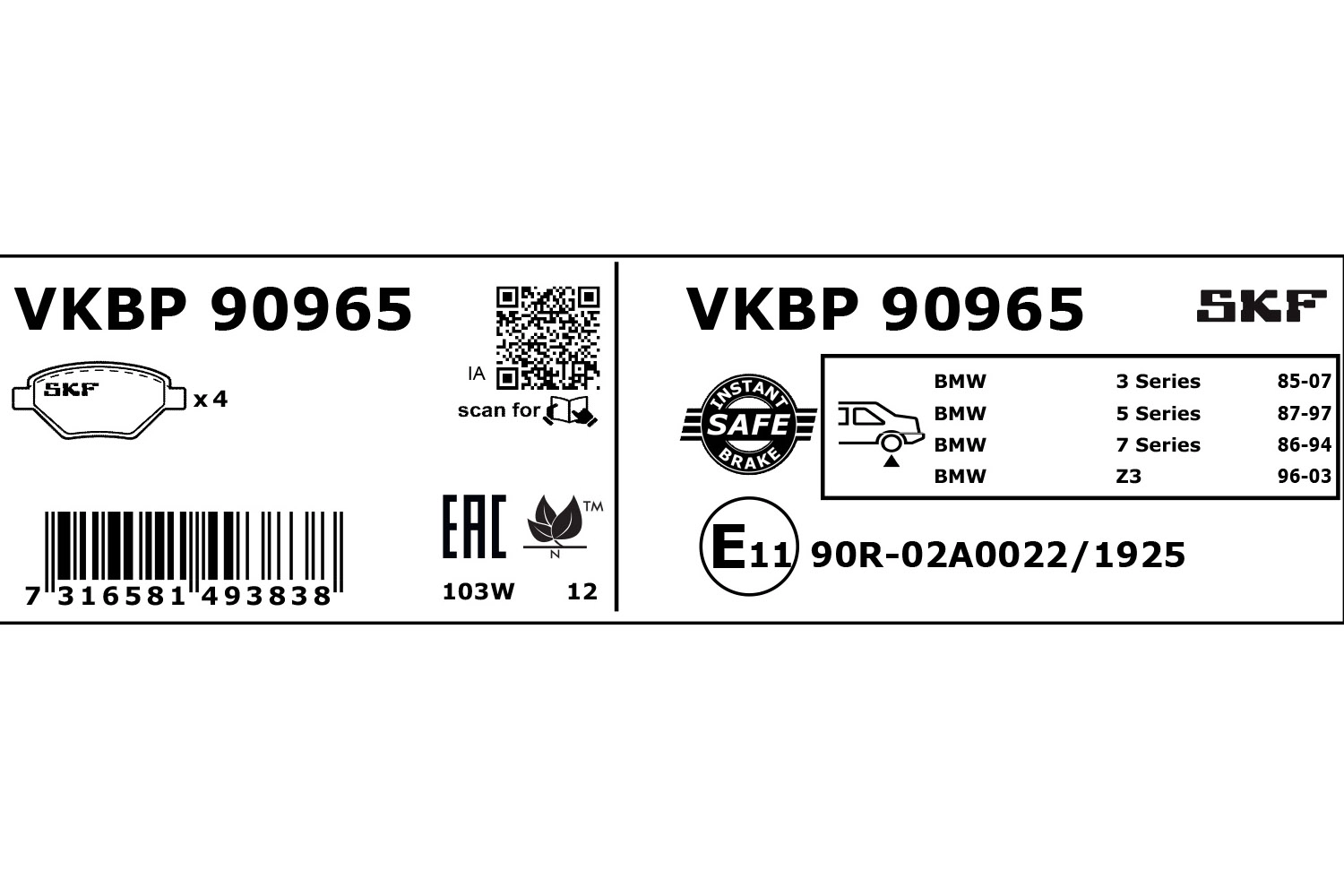 Brake Pad Set, disc brake (VKBP 90965)