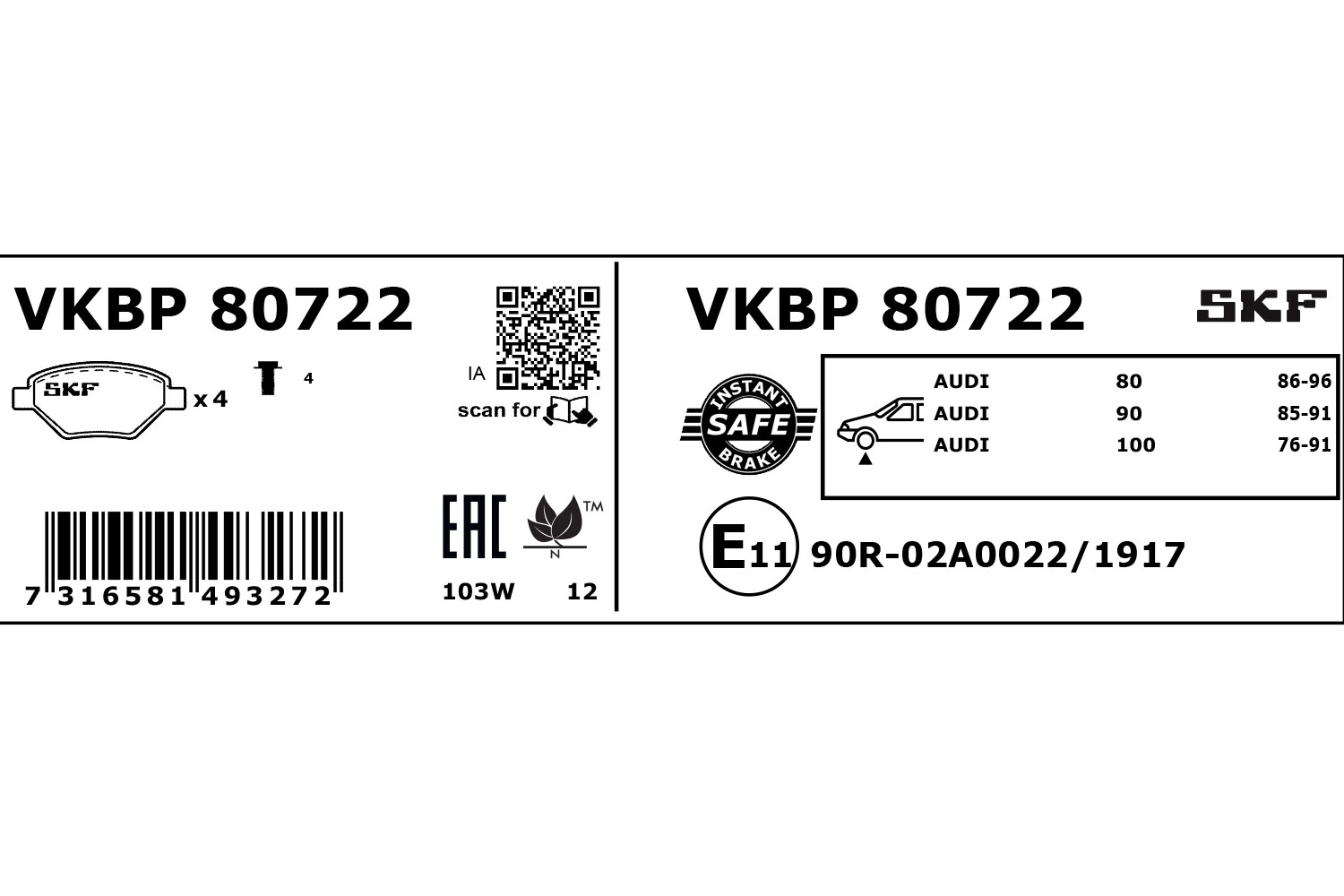 Brake Pad Set, disc brake (VKBP 80722)