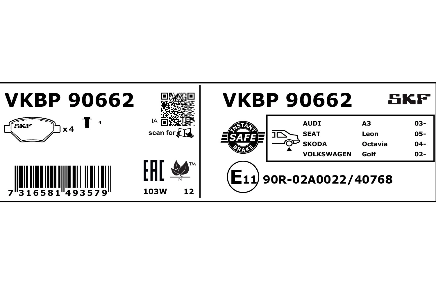 Brake Pad Set, disc brake (VKBP 90662)