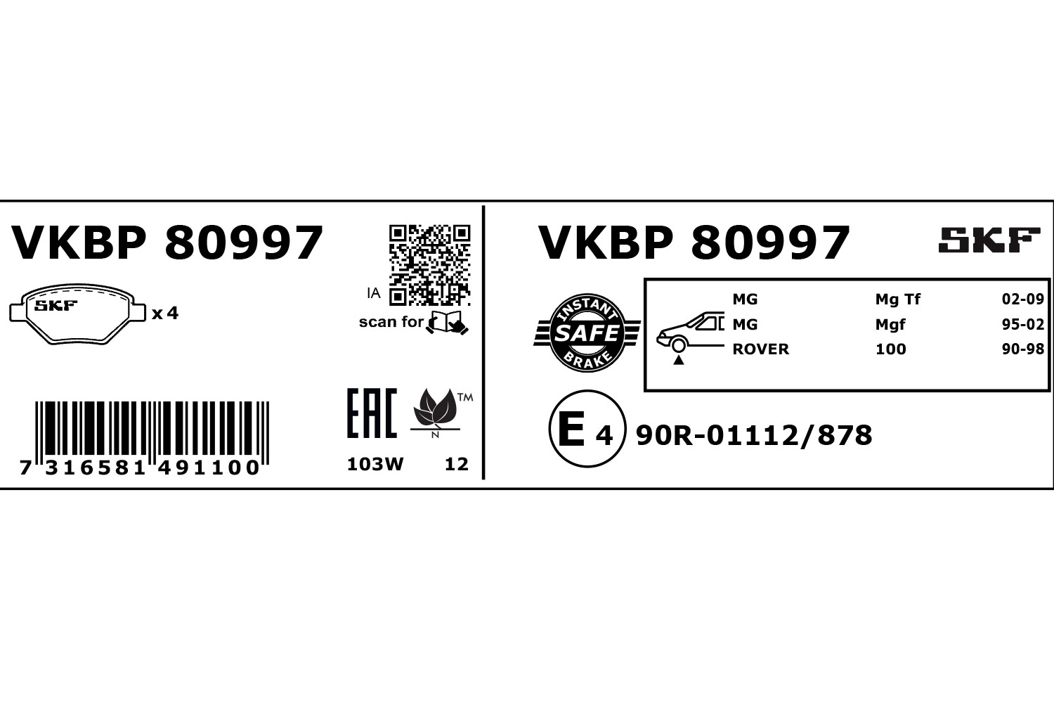 Brake Pad Set, disc brake (VKBP 80997)