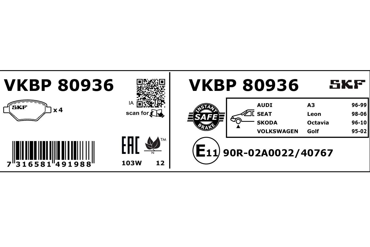 Brake Pad Set, disc brake (VKBP 80936)