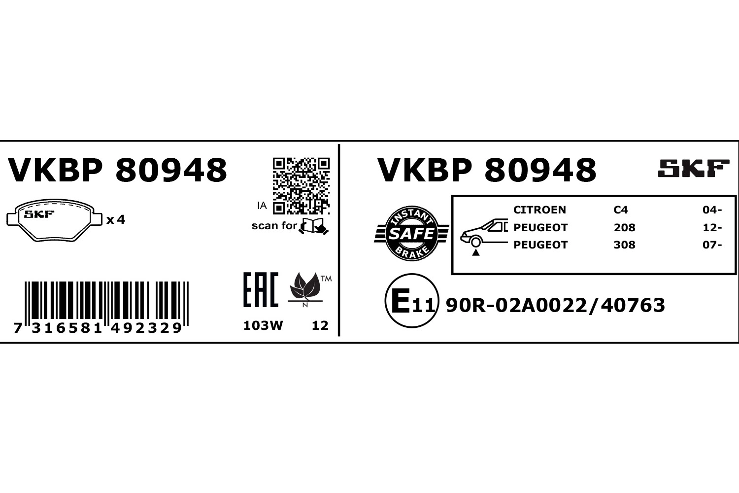 Brake Pad Set, disc brake (VKBP 80948)