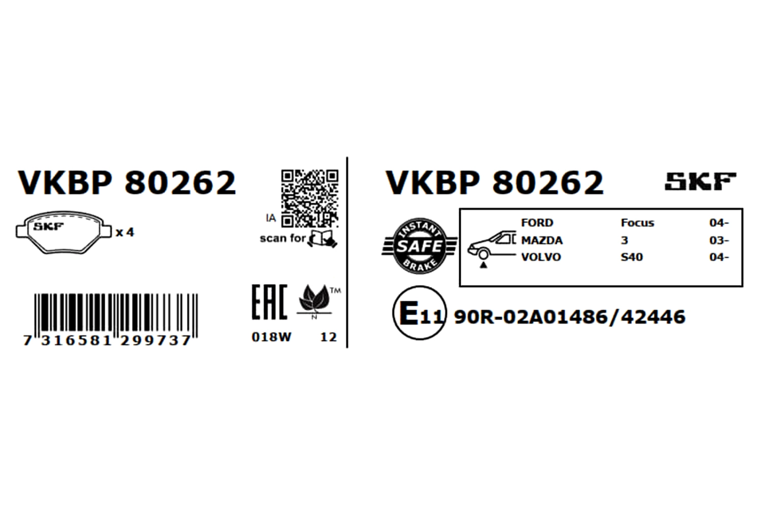 Brake Pad Set, disc brake (VKBP 80262)