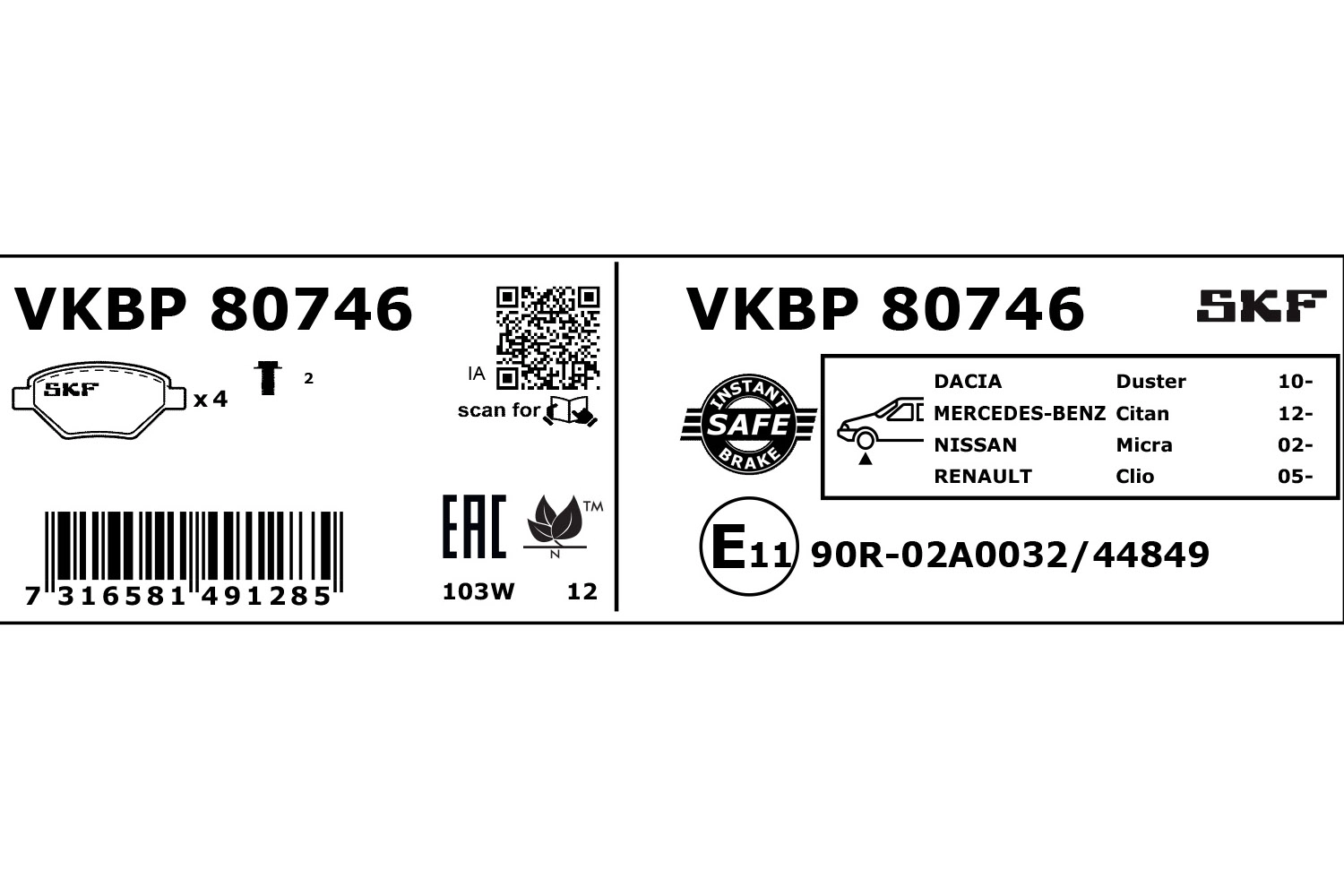 Brake Pad Set, disc brake (VKBP 80746)