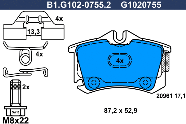 Brake Pad Set, disc brake (B1.G102-0755.2)