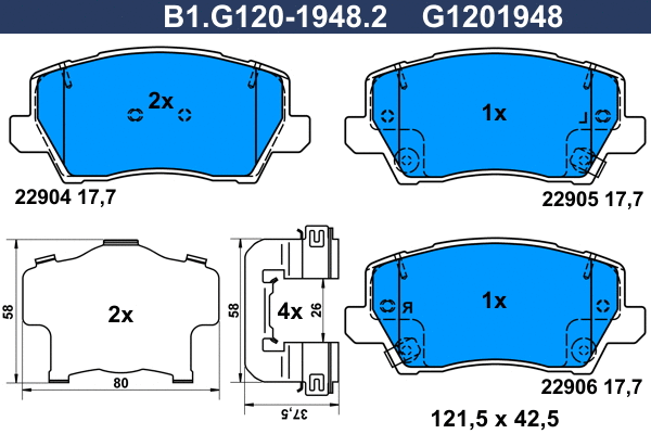 Brake Pad Set, disc brake (B1.G120-1948.2)