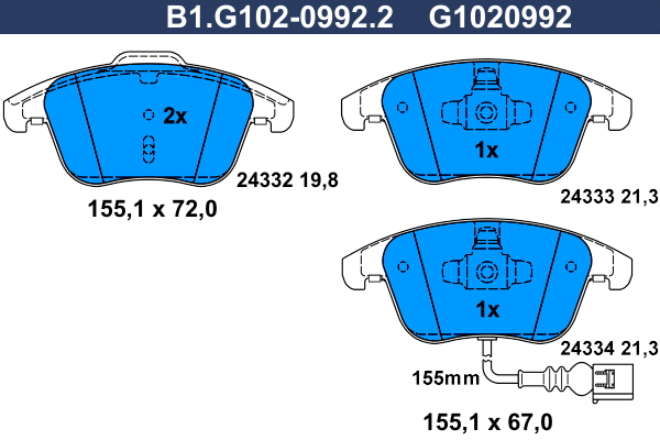 Brake Pad Set, disc brake (B1.G102-0992.2)