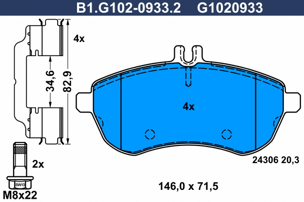 Brake Pad Set, disc brake (B1.G102-0933.2)