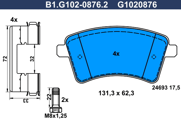 Brake Pad Set, disc brake (B1.G102-0876.2)