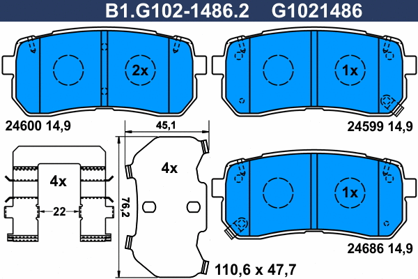 Brake Pad Set, disc brake (B1.G102-1486.2)