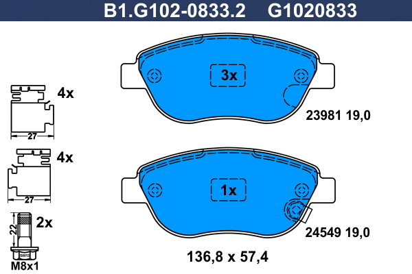 Brake Pad Set, disc brake (B1.G102-0833.2)