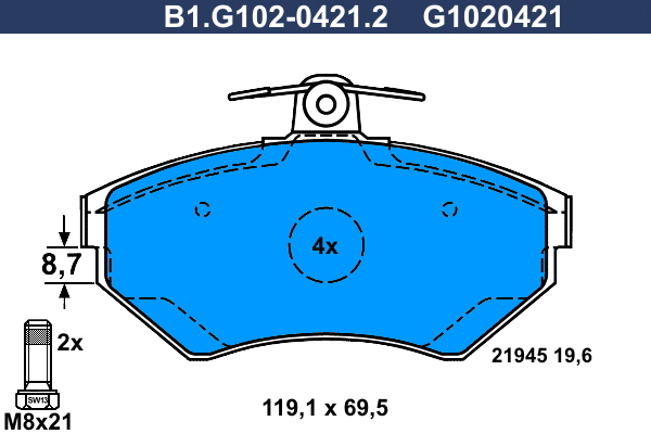 Brake Pad Set, disc brake (B1.G102-0421.2)