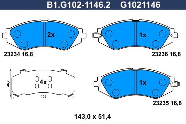Brake Pad Set, disc brake (B1.G102-1146.2)