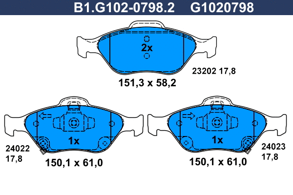Brake Pad Set, disc brake (B1.G102-0798.2)