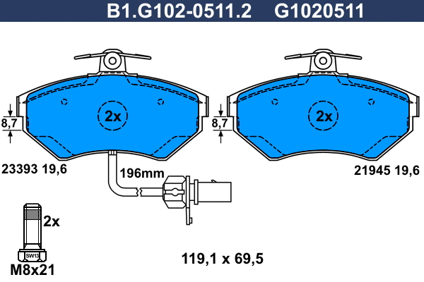 Brake Pad Set, disc brake (B1.G102-0511.2)