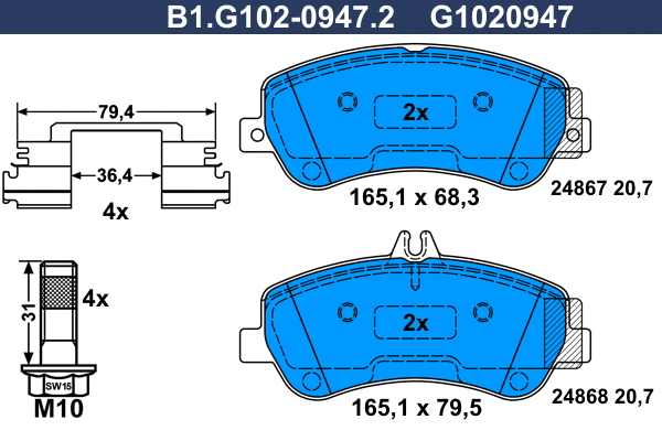 Brake Pad Set, disc brake (B1.G102-0947.2)
