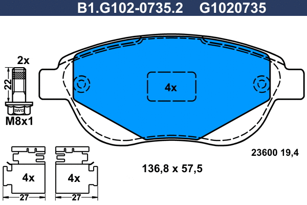 Brake Pad Set, disc brake (B1.G102-0735.2)