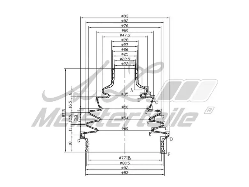 Bellow Kit, drive shaft (AZMT-43-020-1365)