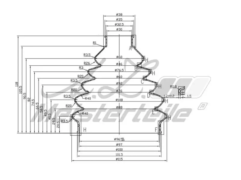 Bellow Kit, drive shaft (AZMT-43-020-1312)