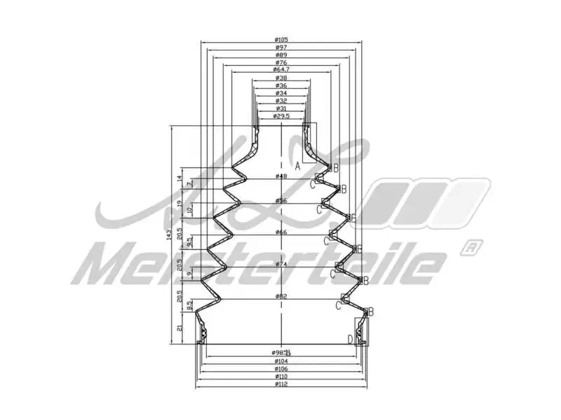 Bellow Kit, drive shaft (AZMT-43-020-1322)
