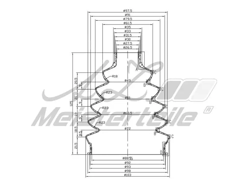 Bellow Kit, drive shaft (AZMT-43-020-1348)