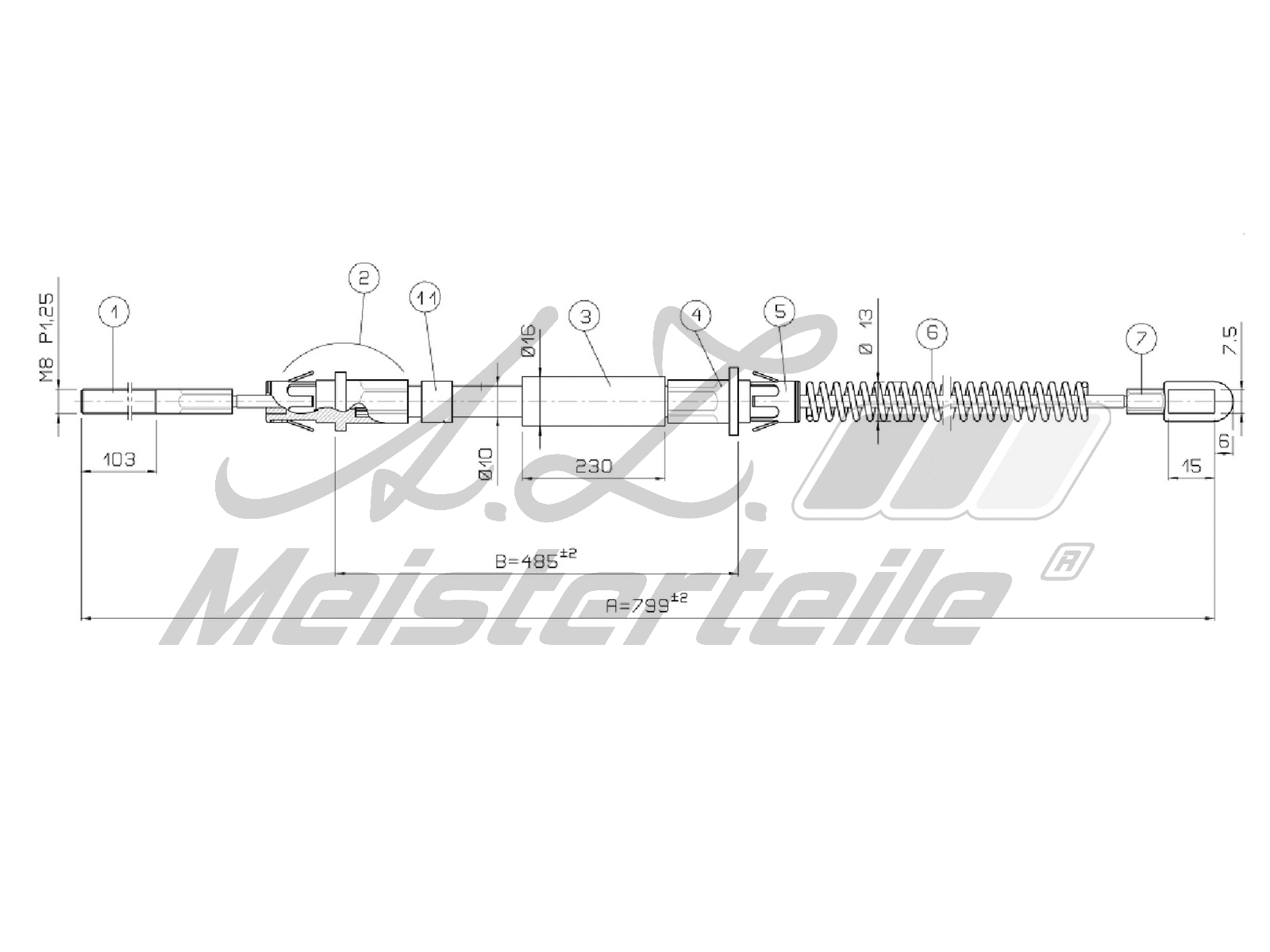 Cable Pull, parking brake (AZMT-44-031-1625)