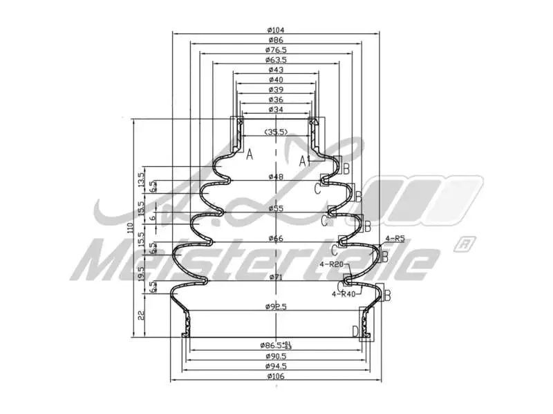 Bellow Kit, drive shaft (AZMT-43-020-1364)