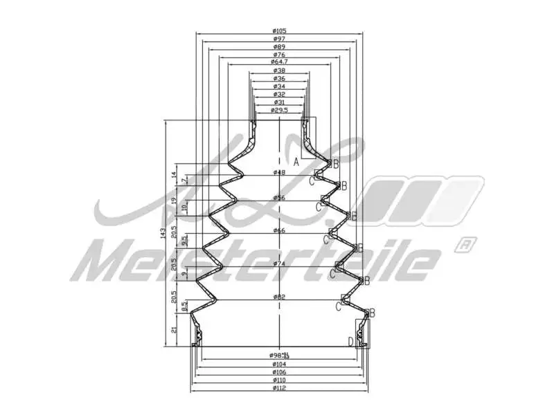 Bellow Kit, drive shaft (AZMT-43-020-1339)