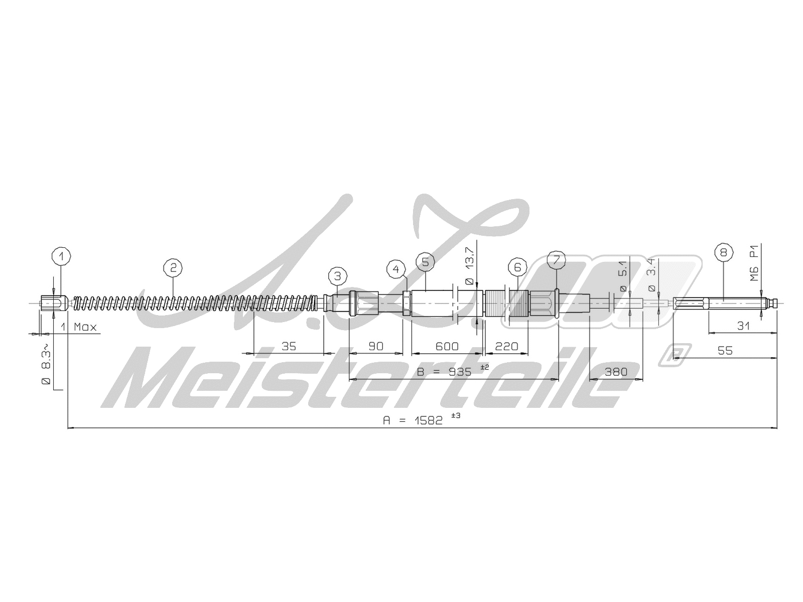 Cable Pull, parking brake (AZMT-44-031-1735)