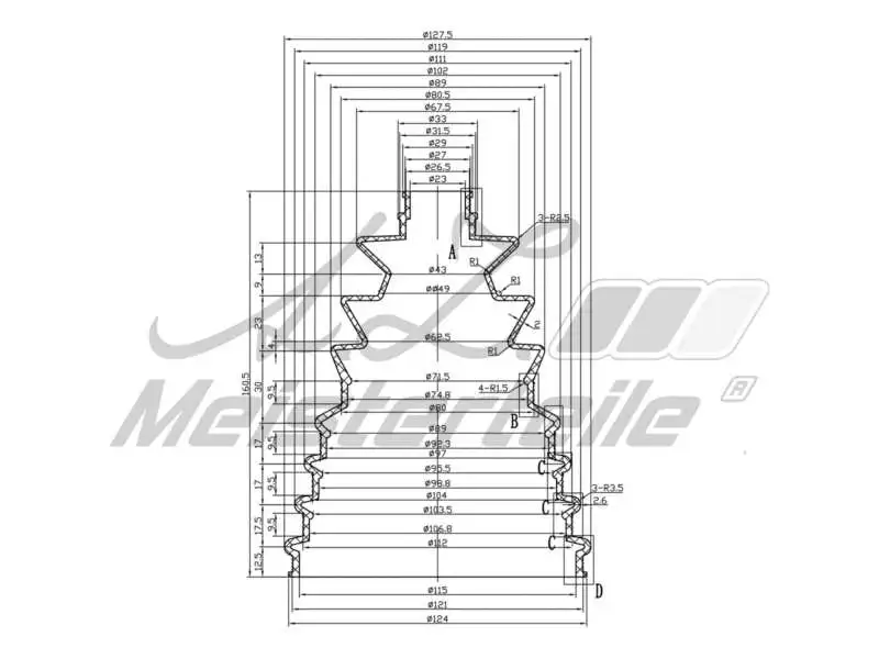 Bellow Kit, drive shaft (AZMT-43-020-1337)