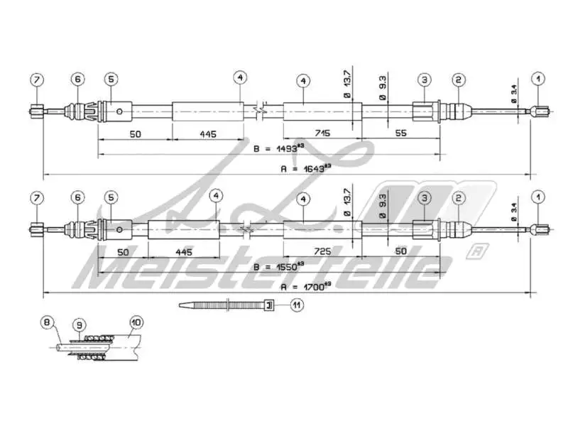 Cable Pull, parking brake (AZMT-44-031-1297)