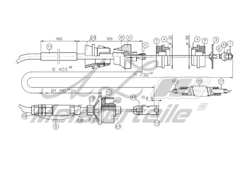 Cable Pull, clutch control (AZMT-47-010-1298)