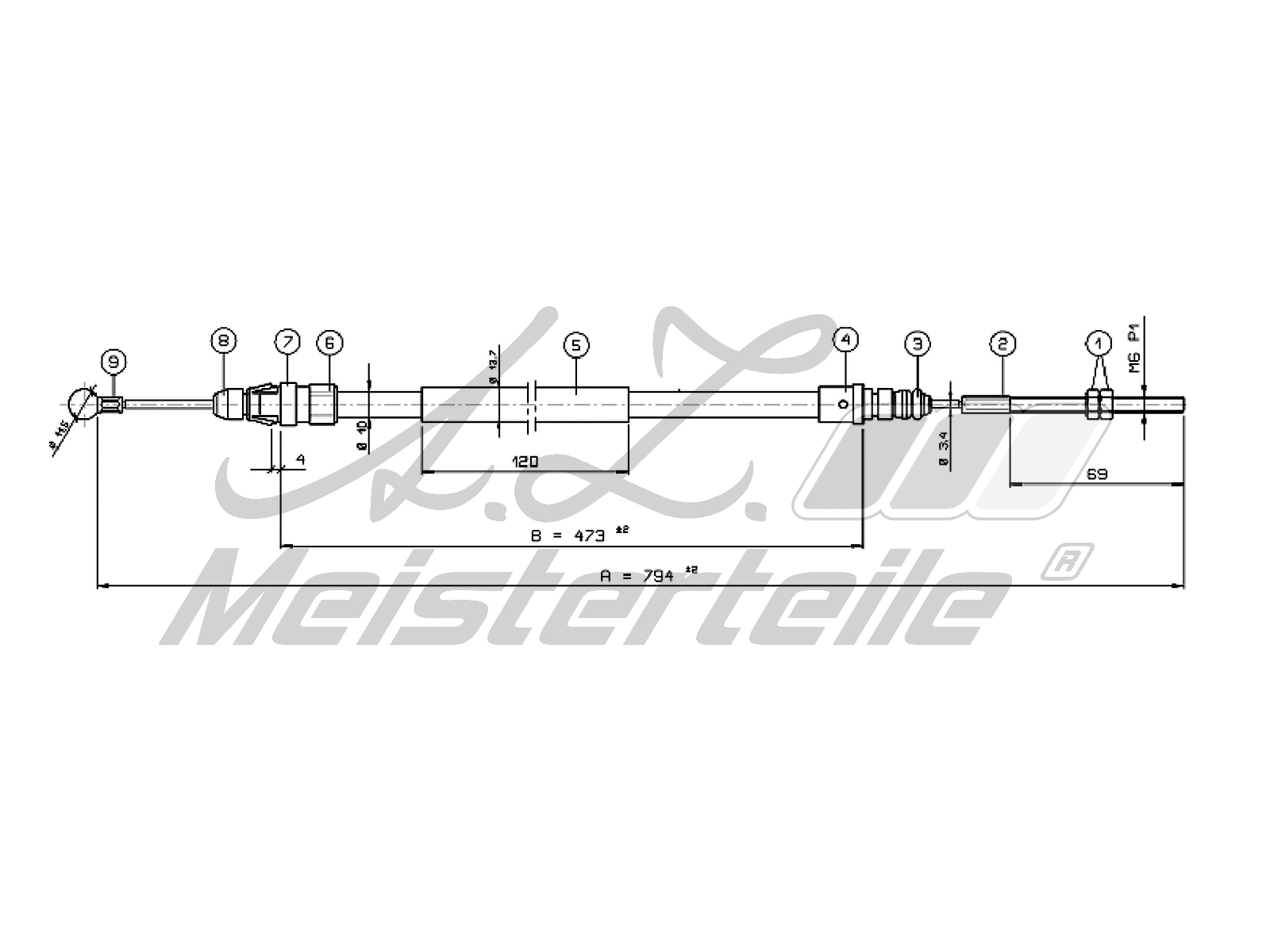 Cable Pull, parking brake (AZMT-44-031-1655)