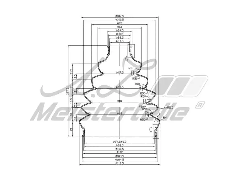 Bellow Kit, drive shaft (AZMT-43-020-1330)