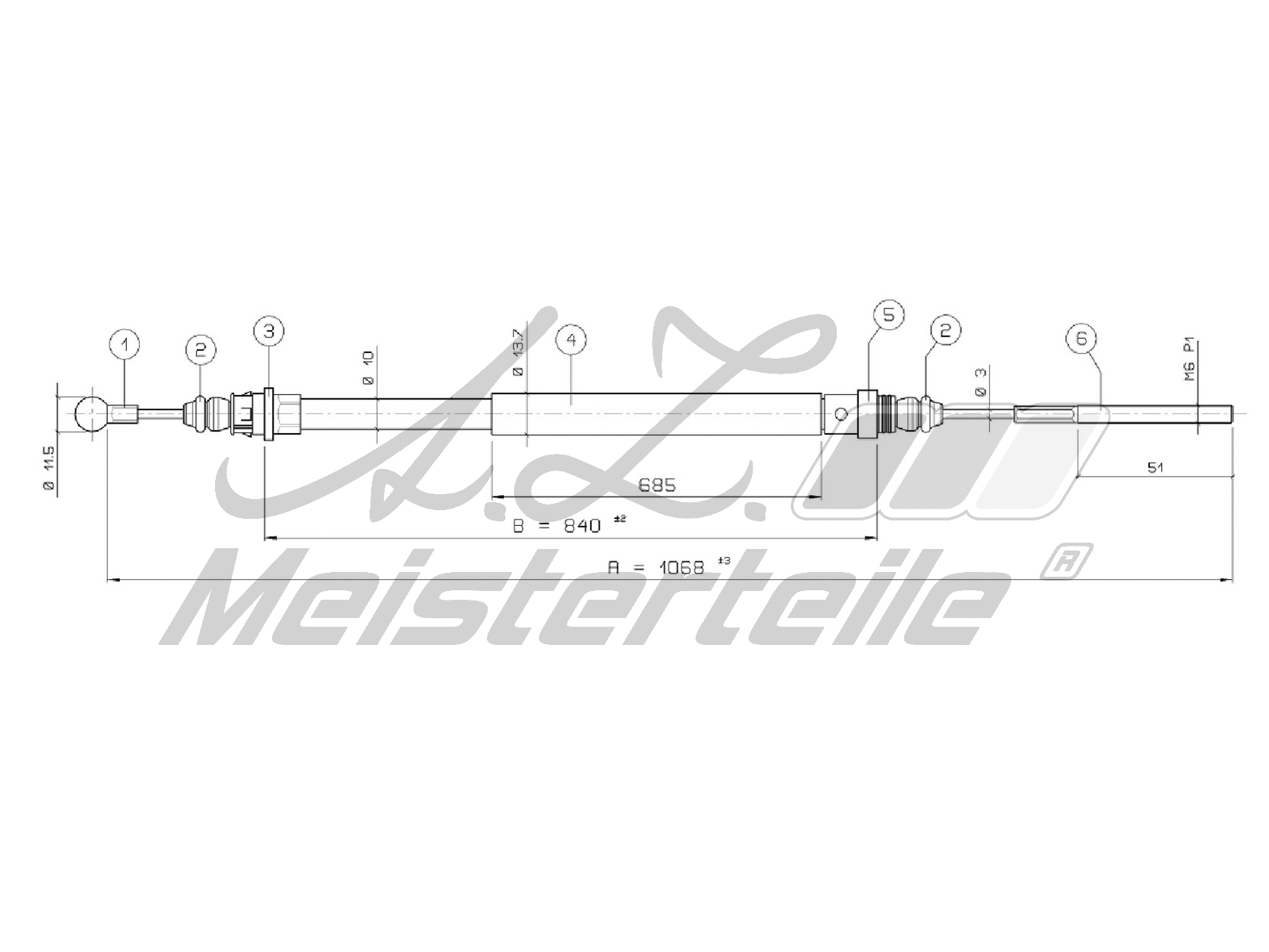 Cable Pull, parking brake (AZMT-44-031-1405)