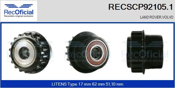 Belt Pulley, alternator (RECSCP92105.1)