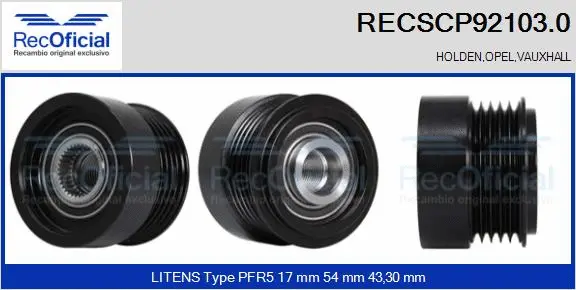 Belt Pulley, alternator (RECSCP92103.0)