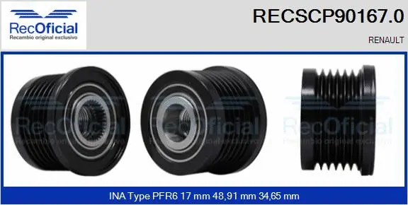 Belt Pulley, alternator (RECSCP90167.0)