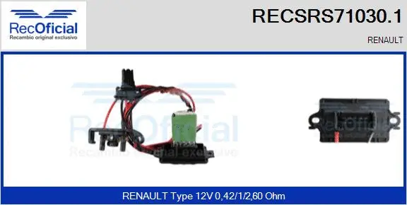 Resistor, interior blower (RECSRS71030.1)