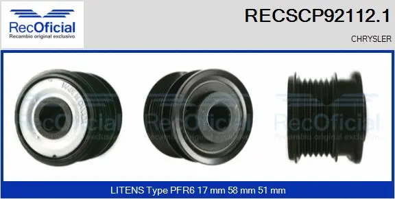 Belt Pulley, alternator (RECSCP92112.1)