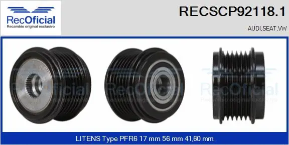 Belt Pulley, alternator (RECSCP92118.1)