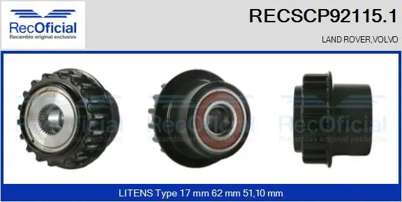 Belt Pulley, alternator (RECSCP92115.1)