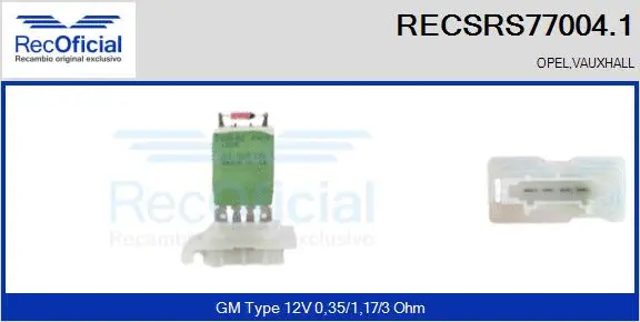 Resistor, interior blower (RECSRS77004.1)