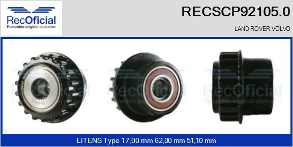 Belt Pulley, alternator (RECSCP92105.0)