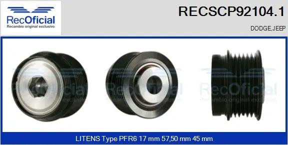 Belt Pulley, alternator (RECSCP92104.1)