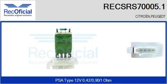 Resistor, interior blower (RECSRS70005.1)