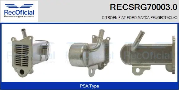 Cooler, exhaust gas recirculation (RECSRG70003.0)