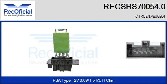 Resistor, interior blower (RECSRS70054.0)