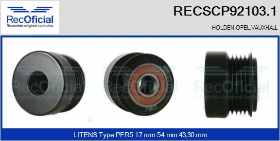 Belt Pulley, alternator (RECSCP92103.1)